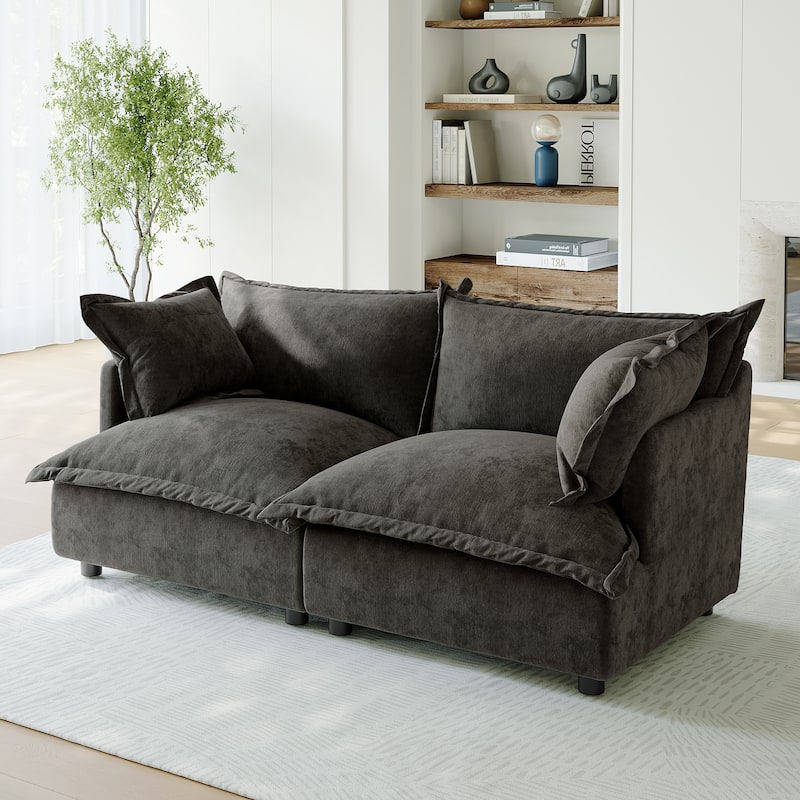 80"W Upholstered Chenille Comfy Cloud Couch Modular Sectional Sofa - Dark Grey