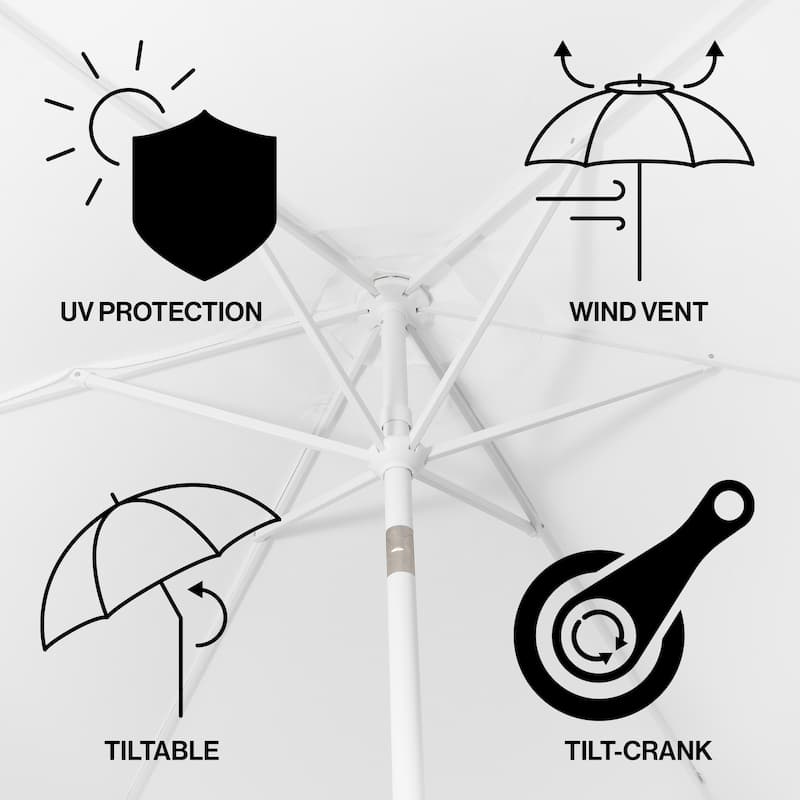 9ft Tassel Patio Umbrella Auto-Tilt, Crank , by JONATHAN Y