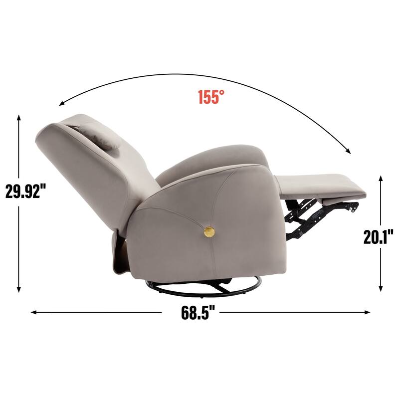 Swivel and Rocker Power Recliner Chair with Lumbar and Neck Support Pillow, Max Swivel Degree 270°, USB and Type-C Ports