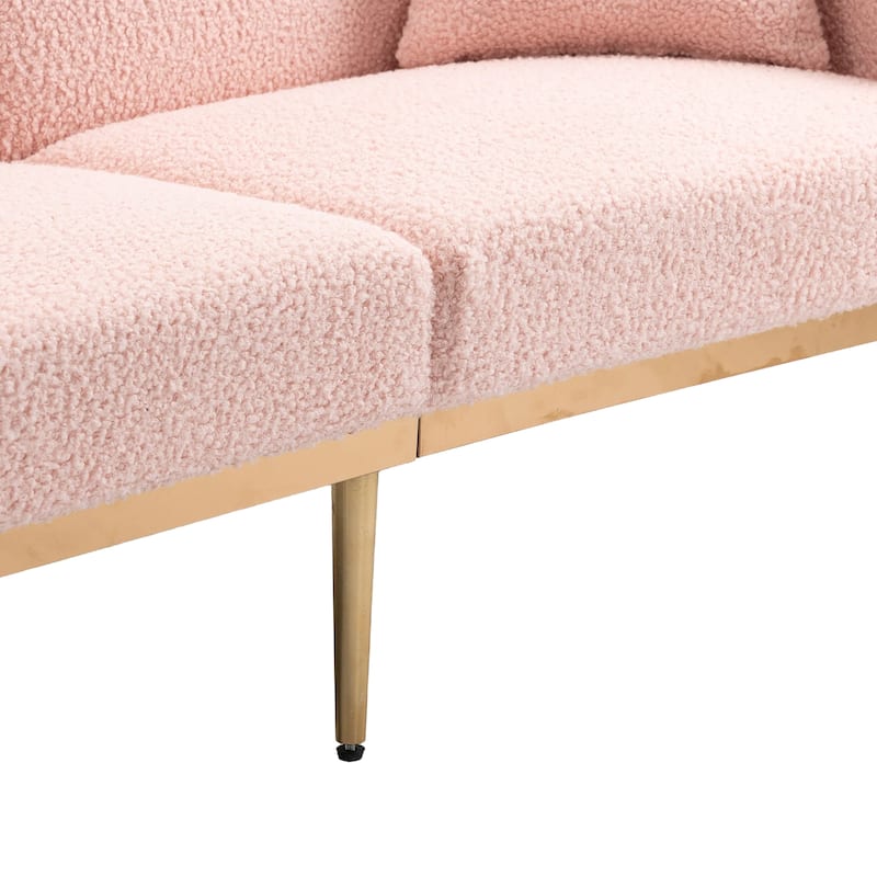 Modern Teddy Upholstered 2-Seater Sofa Bed with 7 Golden Metal Legs