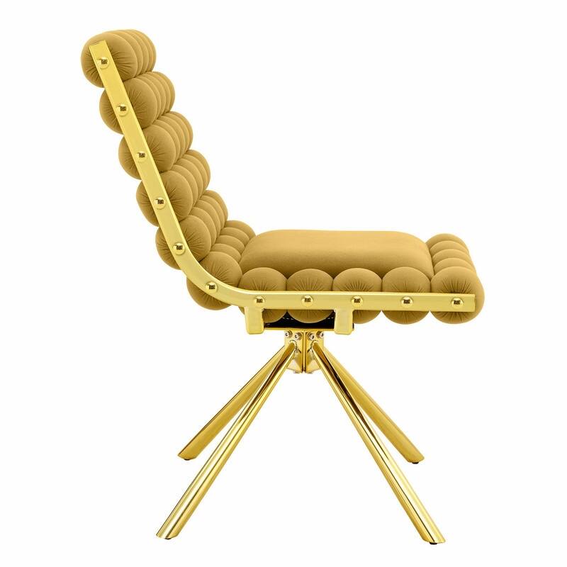 Set of 2 Puffy Bubble Velvet Dining Chairs with Ball Chain Detail