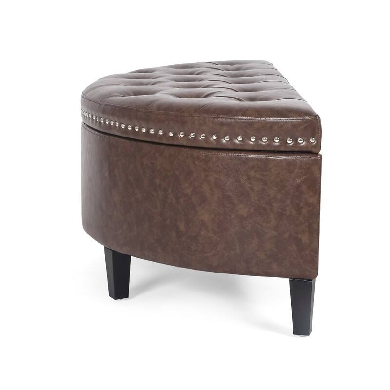 Adeco Half Moon Tufted Storage Ottoman Bench