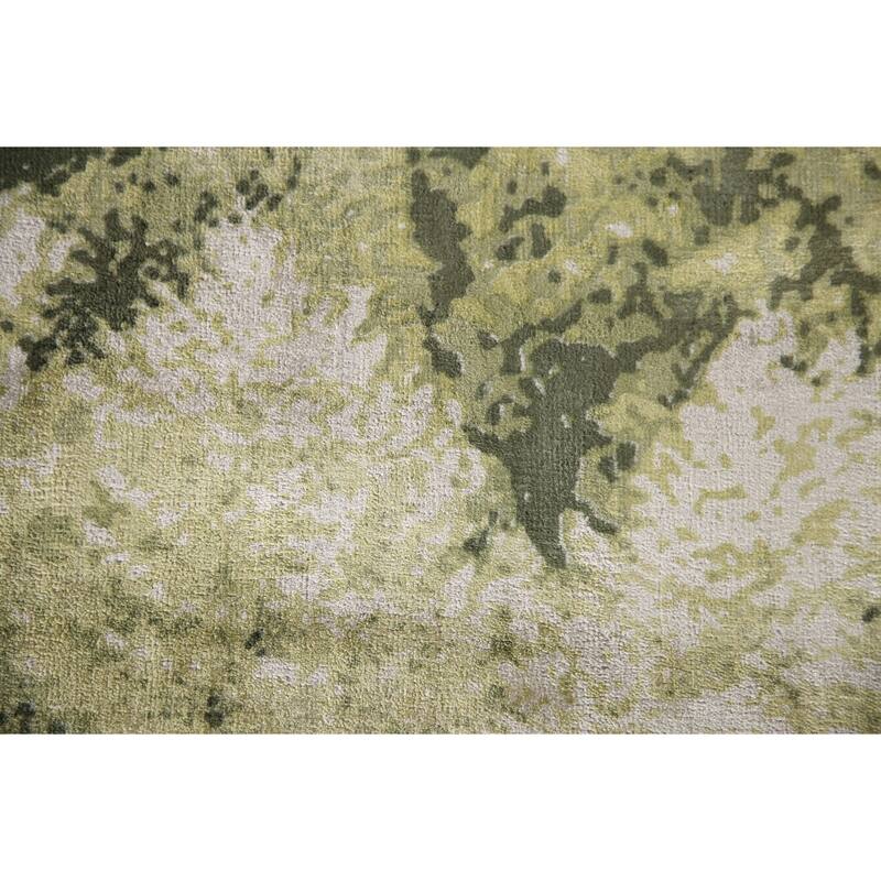 All-Over Green Abstract Indian Area Rug Handmade Wool Carpet - 4'7"x 6'6"