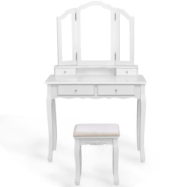 Shop Gymax Bedroom Tri Folding Mirror Vanity Makeup Table Stool