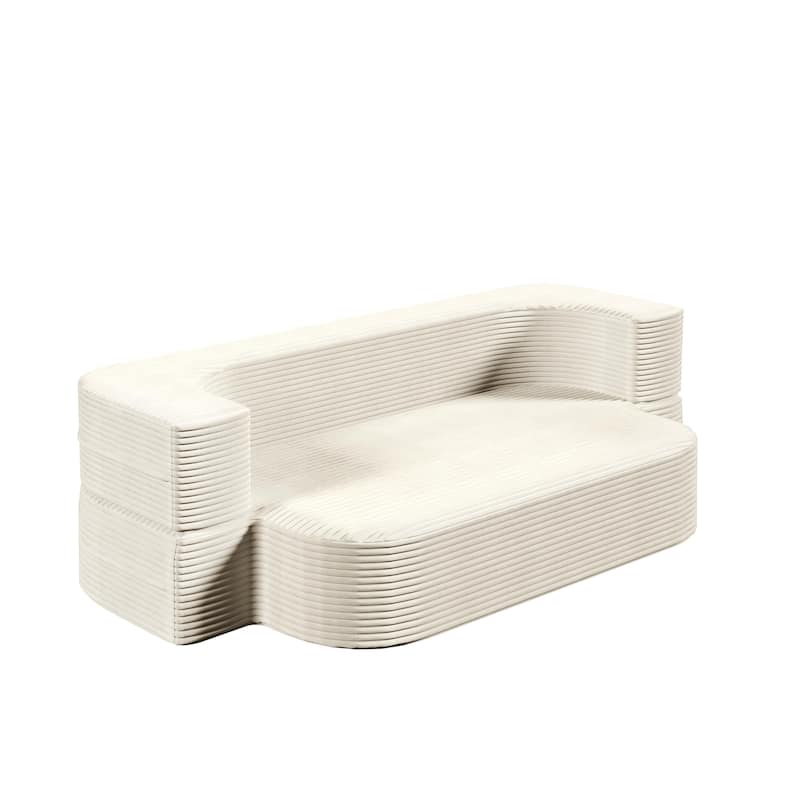 78.7" Modern Convertible Corduroy Sofa Bed with 2 Pillows, Floor Deep Seat Sleeper Couch, Foldable 2-in-1 Sofa for Living Room