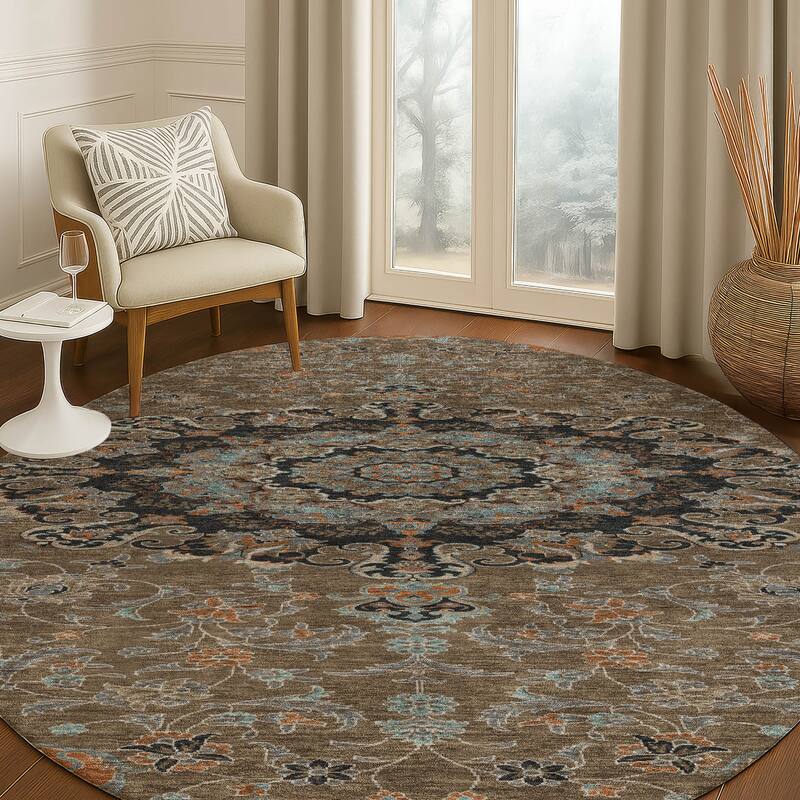 Machine Washable Indoor/ Outdoor Traditional Awaka Chantille Rug