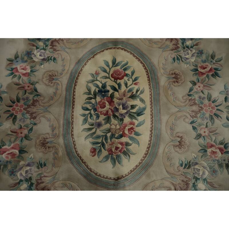 Hand Knotted Oriental 100% Wool Carpet Traditional Floral Beige & Ivories Art Deco Area Rug - 18' 2'' X 9' 11''