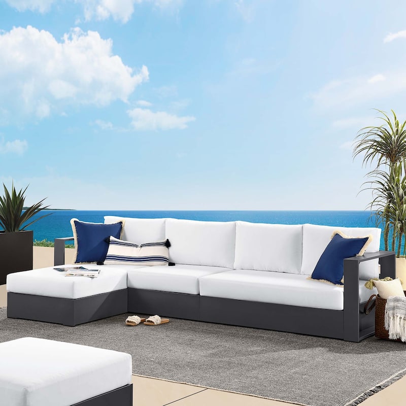 Tahoe Patio Aluminum 3-Piece Left-Facing Chaise Sectional Sofa Set - White