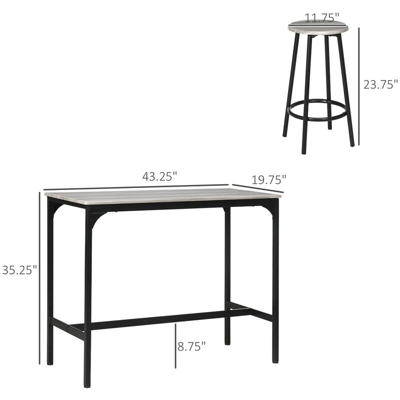 5-Piece Counter Height Bar Table Set with 4 Bar Stools and Wooden Top