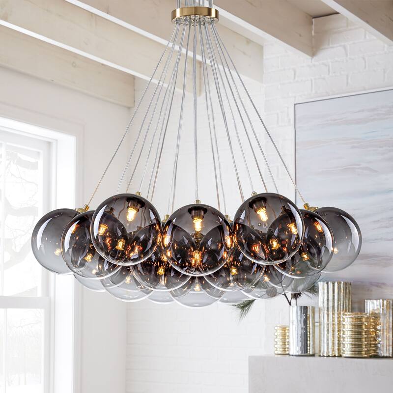 13/ 19-Light Modern Glam Gold Sputnik Cluster Swirled Glass Globe Bubble Chandelier for Dining Room