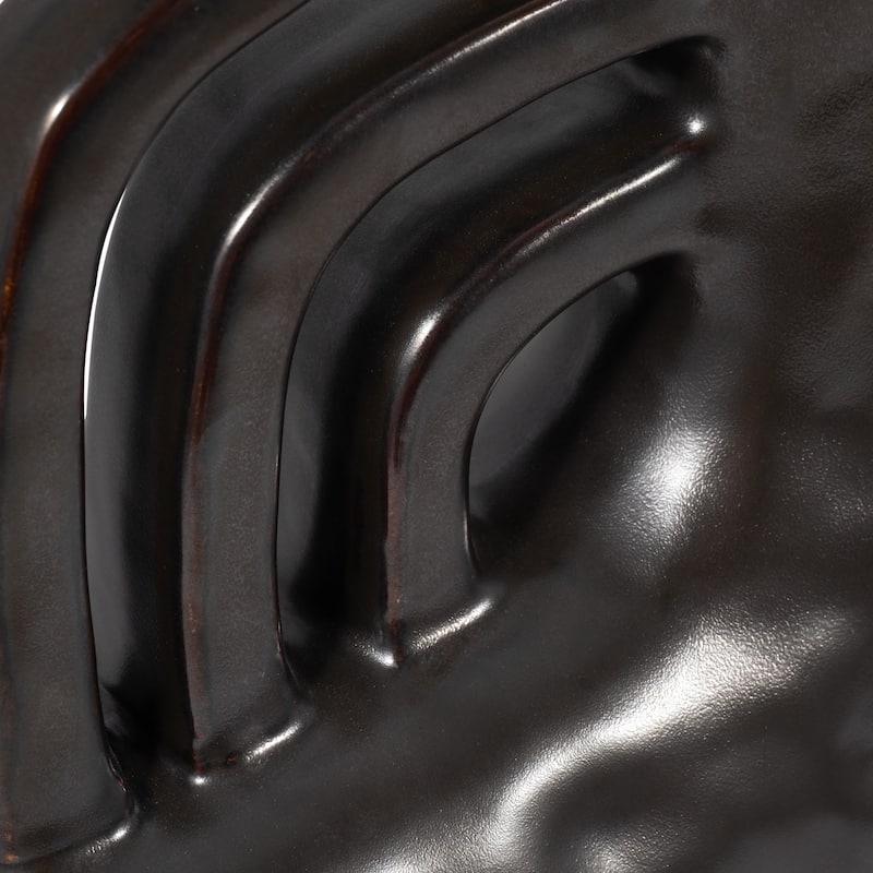 Ceramic Metallic Triple Handle Vase, Black, Novelty, Solid Color