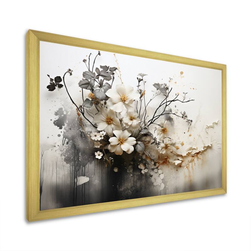 Designart "Bohemian Earthly Floral Collage I" Abstract Framed Wall Art Living Room