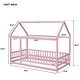 preview thumbnail 7 of 7, Pink Twin Size Wooden Floor Bed with House Roof Frame, Fence Guardrails for Kids, Bedroom