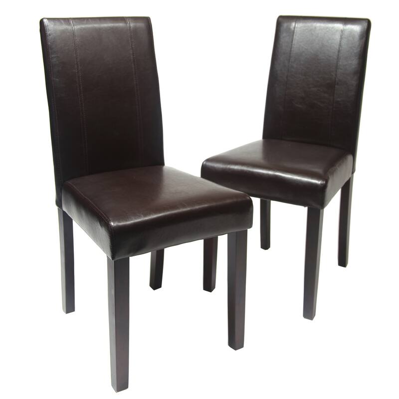 Modern Set of 2 Dining Chairs with Leather Backrest, Cushioned Seat, Solid Wood Legs for Dining Room Living Room Bedroom - Brown