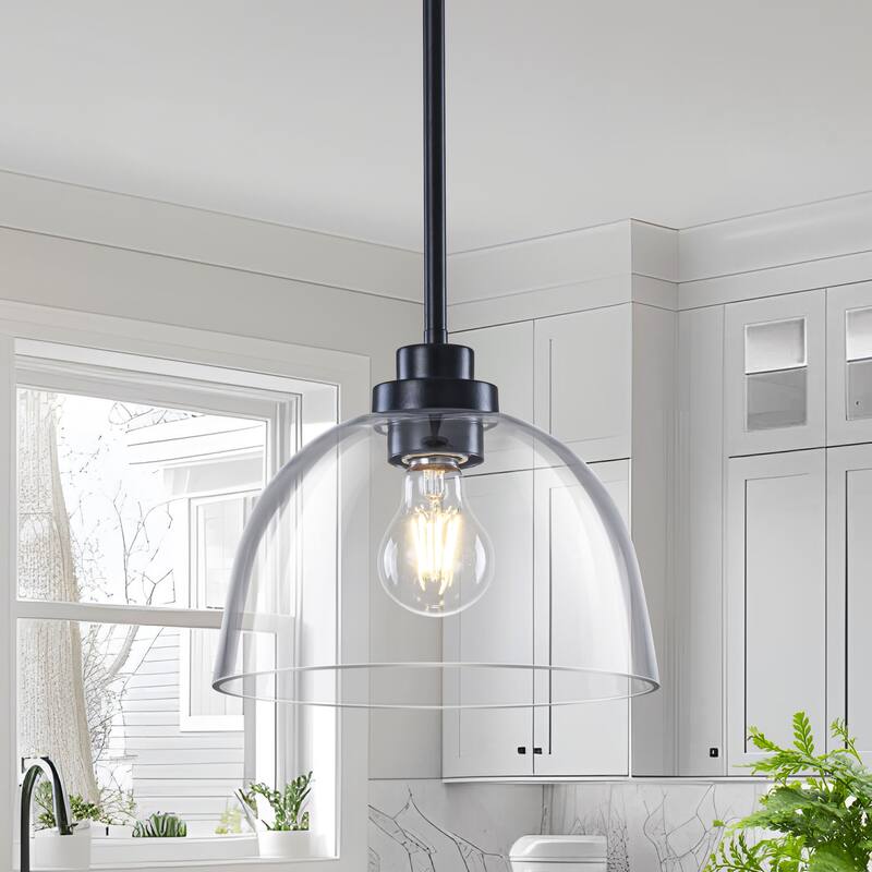 Starsky 1-Light Clear Glass Dome Pendant - Black
