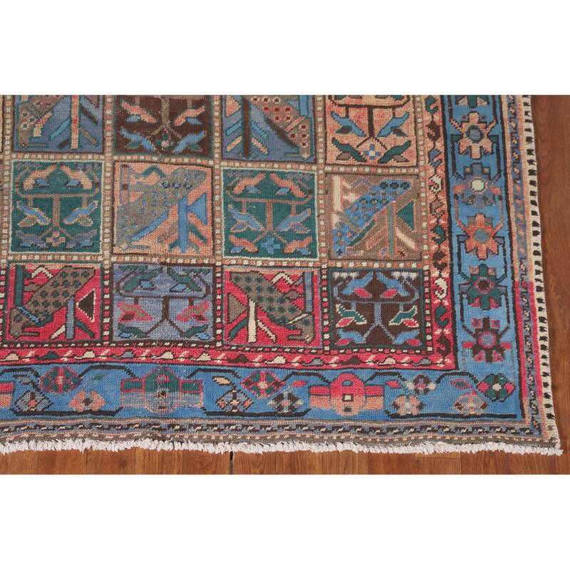 Garden Design Blue Bakhtiari Persian Vintage Rug Handmade Wool Carpet - 4'8"x 9'5"