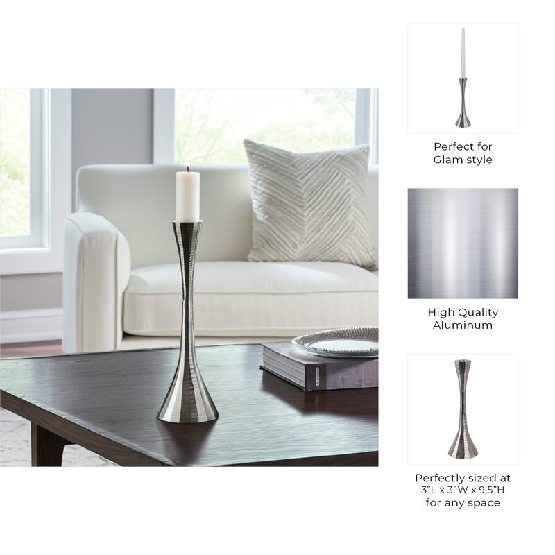 Glam Metal and Wood Taper Candle Holder Sculptural Silhouette MDF Base