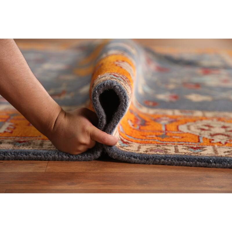 Blue Traditional Heriz Serapi Indian Area Rug Hand-Knotted Wool Carpet - 8'11" x 11'9"