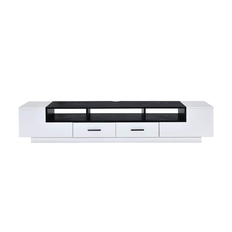Contemporary 2 Drawer TV Stand with Media Compartments, Black and White