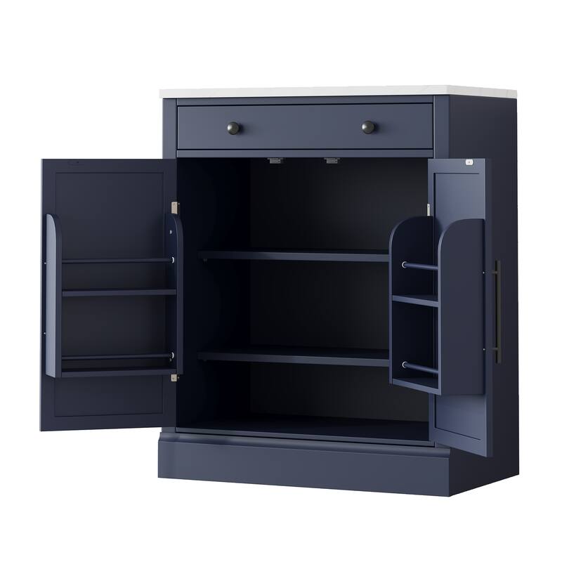 Modern Freestanding Kitchen Pantry,Buffet Food Storage, Coffee Bar Cabinet with Drawer, 2 Adjustable Shelves and 2 Door Shelves