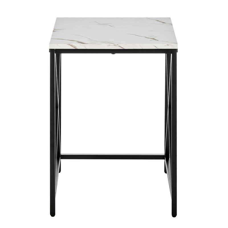 Modern Square Marble Finish Veneer Top Black Metal Frame Nesting End Tables - Set of 2