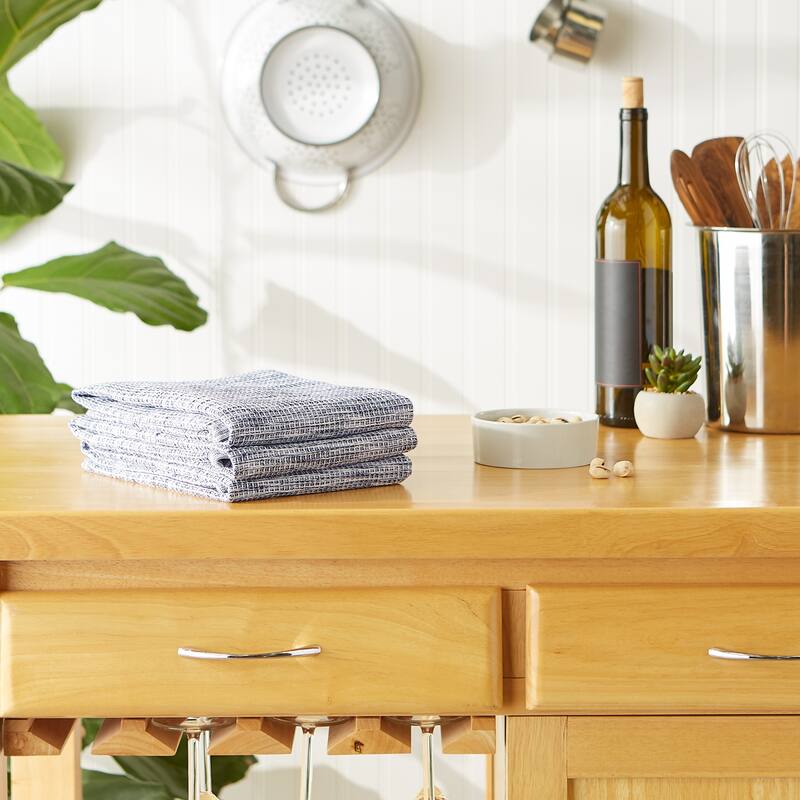 Leather Brown And Off-White Tonal Recycled Cotton Waffle Dishtowel (Set of 3) 20x30