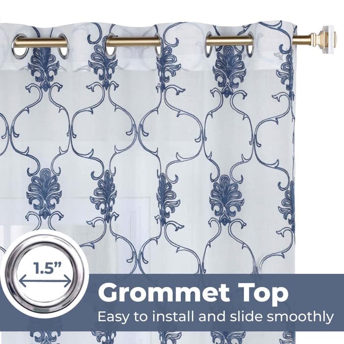 Superior Embroidered Elegant Scroll Sheer Grommet Curtain Panel - (Set of 2)