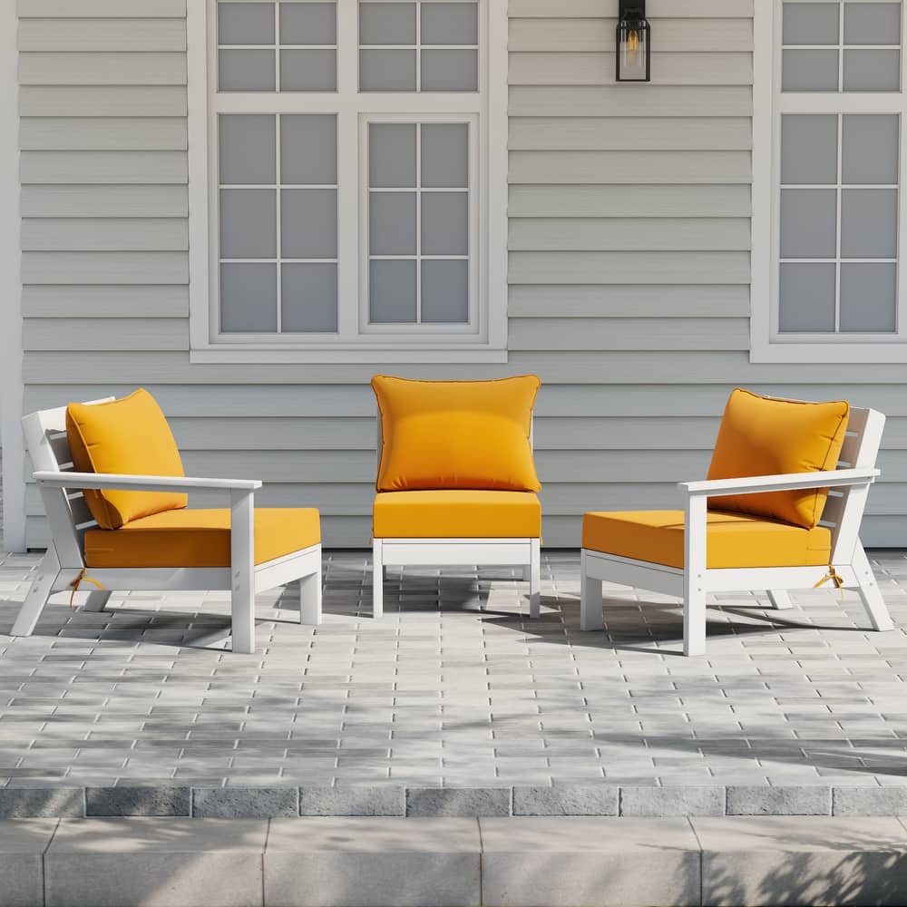 Birchwood All Weather HDPE Outdoor Patio Deep Seating White Sofa With Cushions (3-Piece)