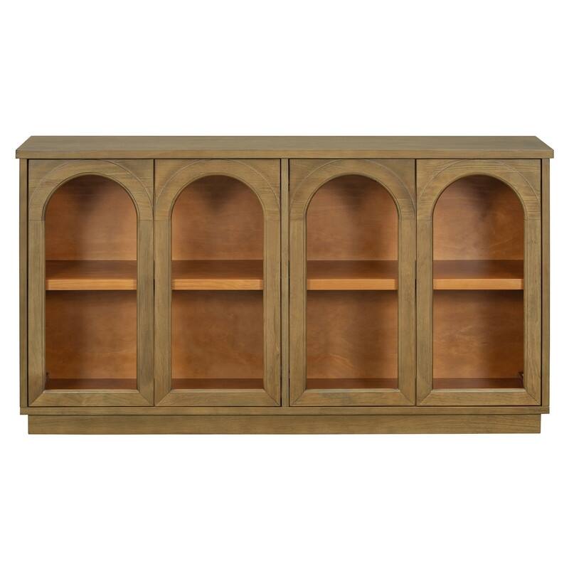 Spruce & Spring 4-Door Large Storage Buffet Cabinet with Glass Doors