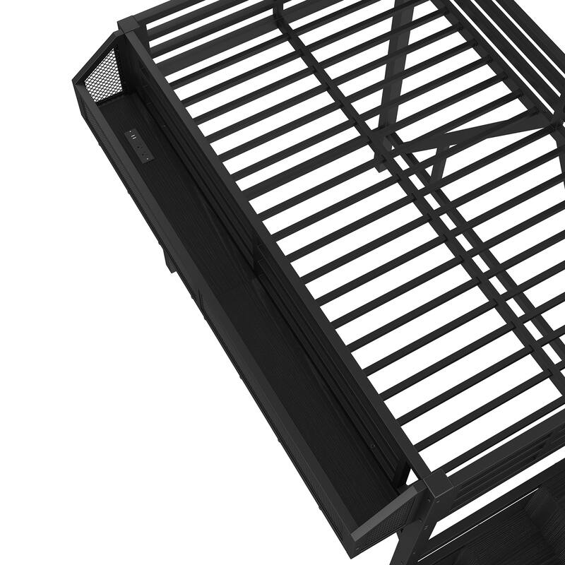 Twin Loft Bed with Storage Stairs, Shelves and Built-in Wardrobe, Metal Loft Bed Frame with USB Ports and LED Lights