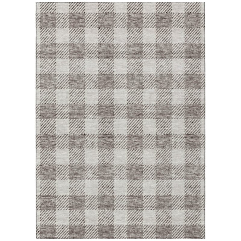 HomeRoots Plaid Transitional Rectangle Outdoor Rug