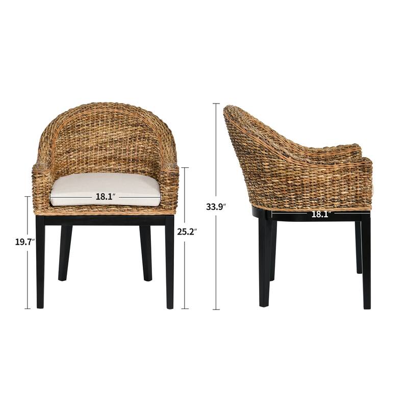 Boho Natural Rattan Backrest With Upholstered Armchair