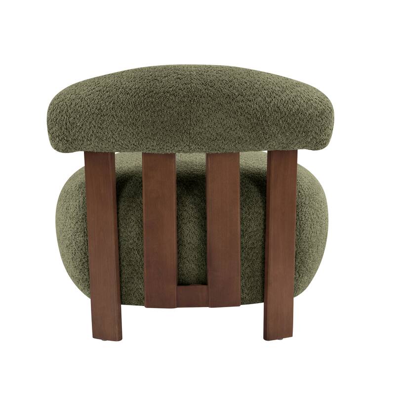 Roomfitters Modern Boucle Fabric Accent Chair with Round Seat and Wood Base
