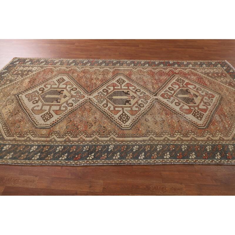 Orange Bakhtiari Persian Vintage Area Rug Hand-Knotted Wool Carpet - 5'1"x 9'10"