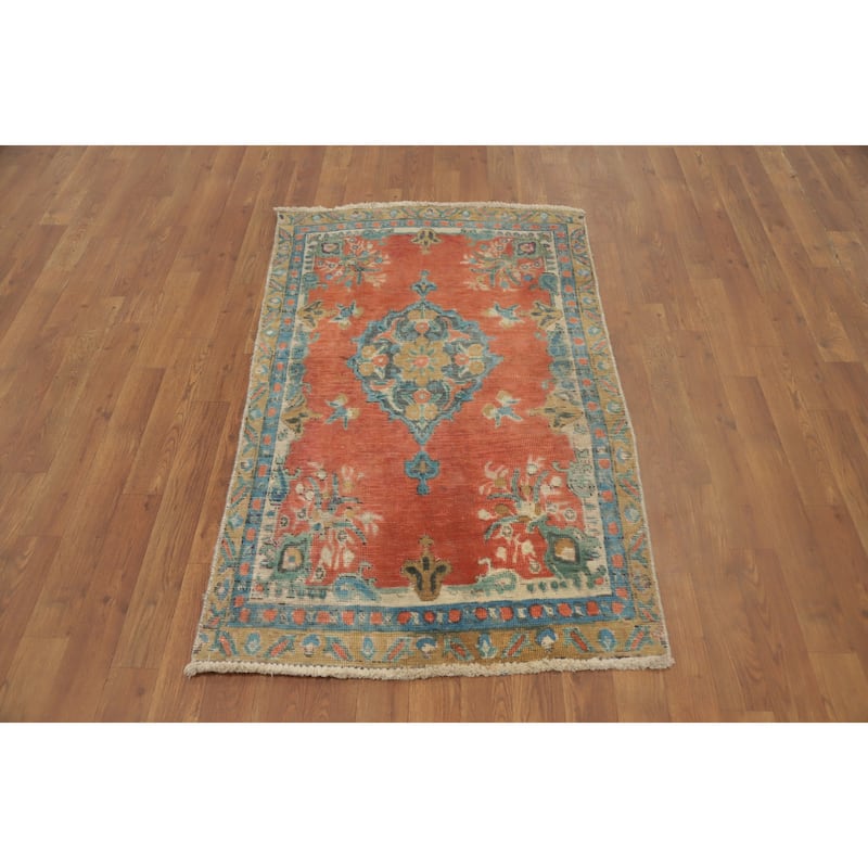 Hand Knotted Oriental 100% Wool Carpet Traditional Floral Oranges & Rust Tabriz Area Rug - 4' 5'' X 2' 8''