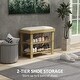 preview thumbnail 6 of 13, Wicker Two-Tier Storage Shoe Bench with Linen Cushion and Entryway Seating for Home and Hallway - 23.6" W x 11.4" D x 19.3" H