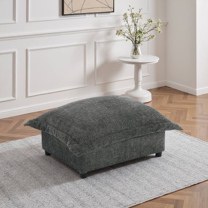 Modern Chenille Cloud Accent Ottoman - Dark Grey