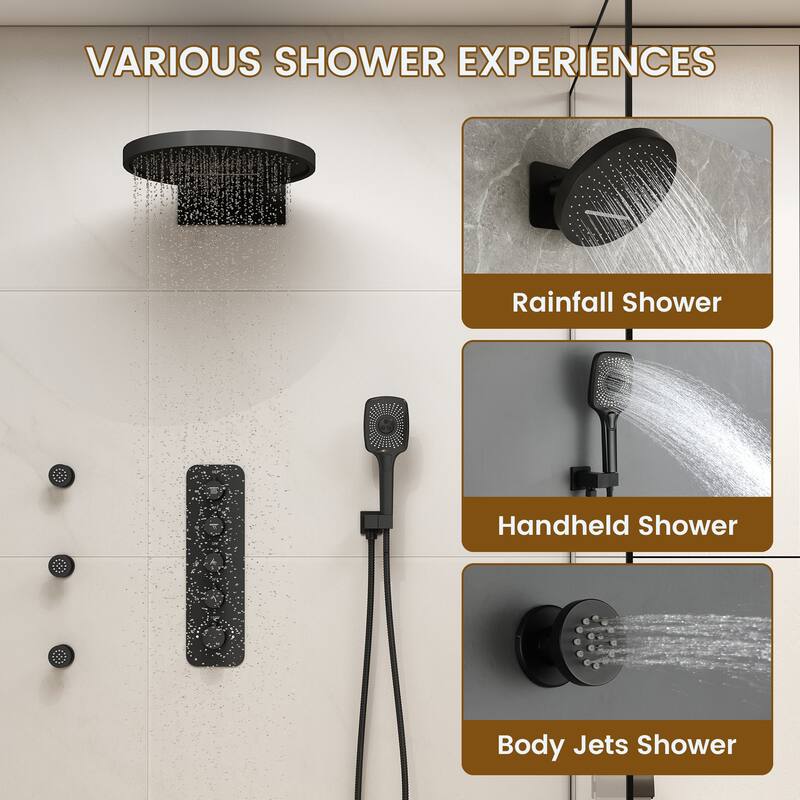 6-Spray 16 in. Wall Mount Thermostatic Fixed and Handheld Shower Head 2.5 GPM with 3-Body Jets