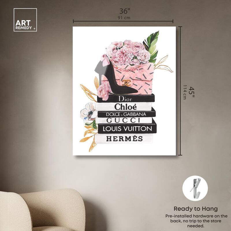Floral Books Stack Acrylic by Art Remedy, Ready to Hang