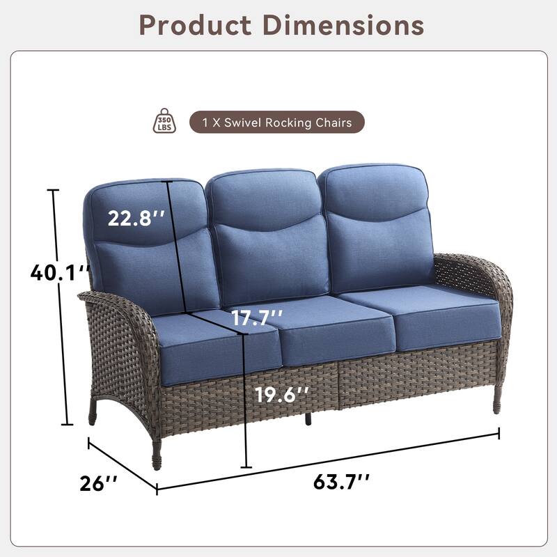 Pocassy Outdoor Wicker Patio Sofa with Swivel Chair Ottoman Sets