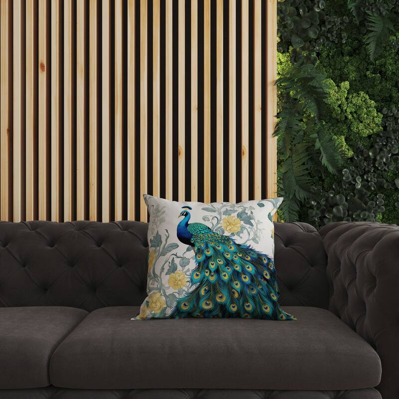 Teal And Gold Peacock Secrets Faux Suede Throw Pillow Zipper