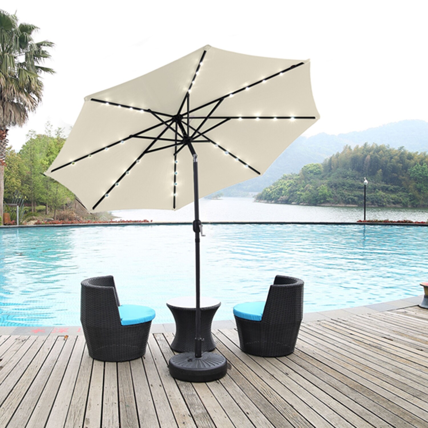Shop Outdoor Patio 10 Ft Solar Umbrella With Led Base Not Included Overstock 31621940