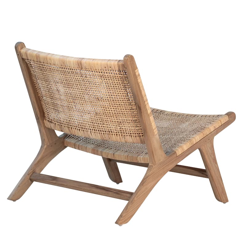 Iris Natural Finish Teak and Natural Woven Rattan Lounge Style Occasional Chair