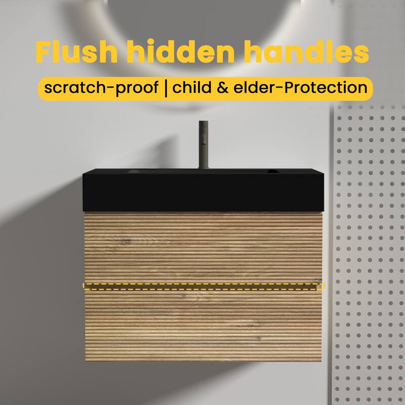 GDFStudio - Grace Wall-Mounted Bathroom Vanity with Engineered Quartz Sink & Soft Close Drawers, without Drainage and Faucet