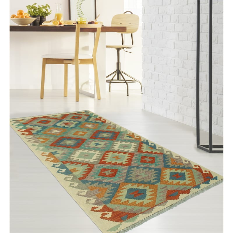 Hand-Woven Sangat Kilim Aqela Ivory/Rust Runner - 2'6" x 6'4"