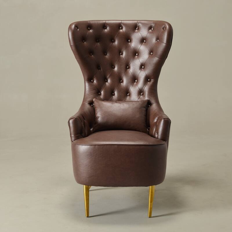 KINWELL Upholstered Tufted Faux Leather Wingback Chair PU Accent Chair