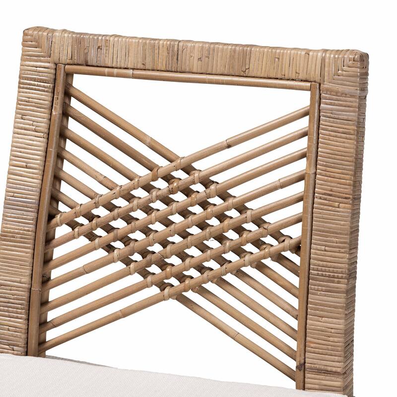 Poltak Modern Bohemian Grey Natural Kubu Rattan and Mahogany Wood Counter Stool