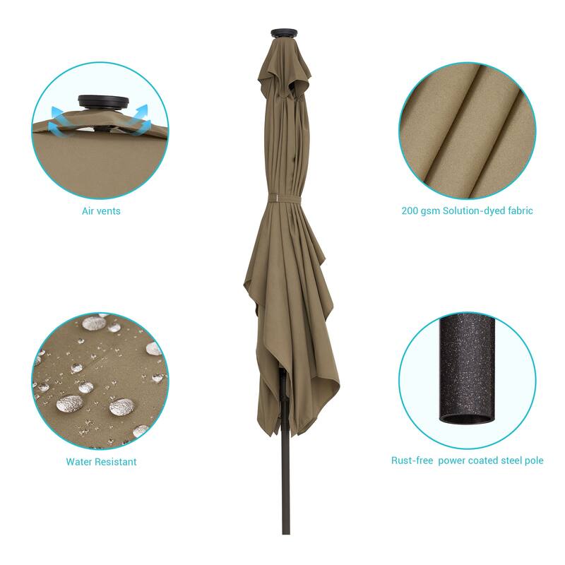 Bonosuki Outdoor 10×6.5FT LED Rectangular Patio Umbrella with Aluminum/Steel Pole, UV Protection