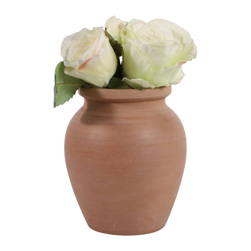 Decorative Round Pottery Vase - Rustic Boho Flower Vase