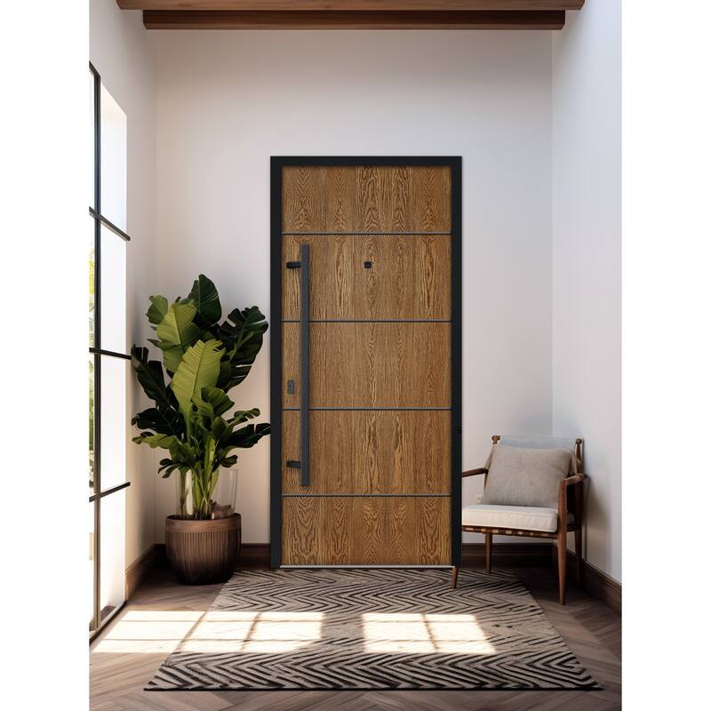Exterior Prehung Steel Entry Door 0131 Black Enamel 2 Sidelites Top Window Stainless Steel Inserts W16+36+16xH80+16